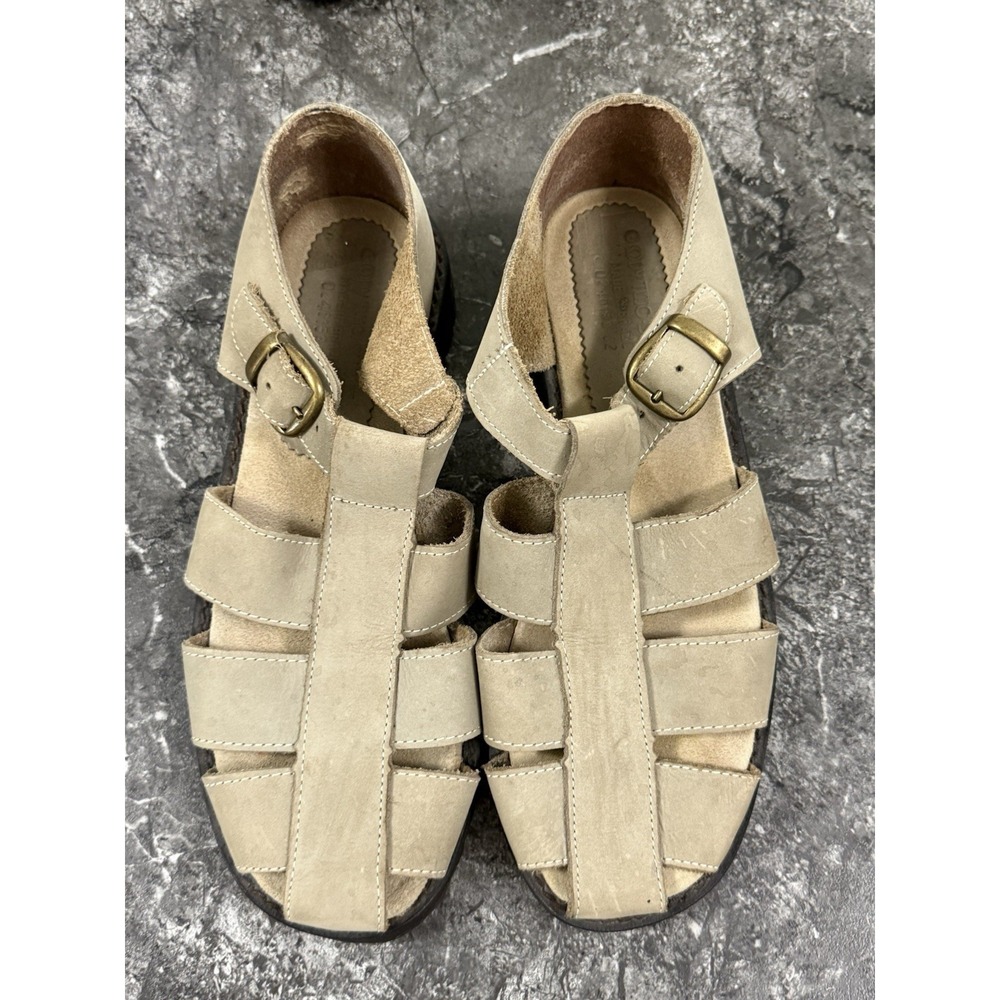 Goody Two Shoes Womens Leather Fisherman Sandals Lug Sole Gray M9/W10Brazil Rare